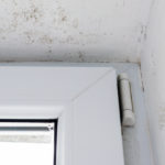 Moisissures sur le plafond et le mur au bord de la fenêtre qui obligent d'installer une VMC dans une salle de bain